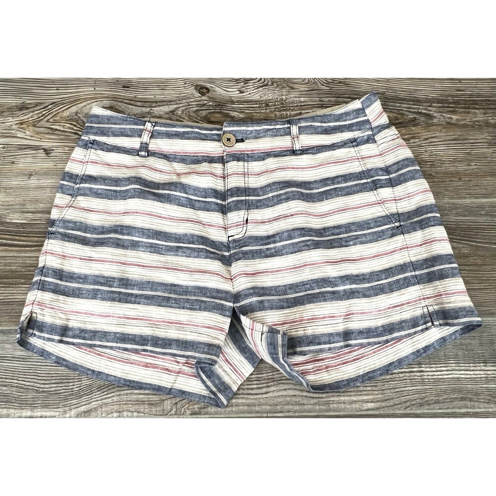 KENAR Chino Linen Shorts Size 2 Multicolor Stripe 4" Inseam Coastal Beach Summer
